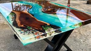 Mesa de Resina Epoxi de Primera Calidad con Diseño Único, Impresionante Veteado de Madera, Madera de Acacia Ecológica para Restaurantes, Hecho en India - Product Image 2