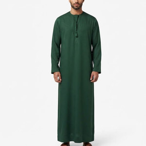 Premium Emirati Kandura <b>Men</b> Classic Arabic <b>Thobe</b> Collarless Design Tassel Detail Regular Fit Long Sleeve Traditional Cotton - Product Image 1