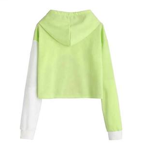 เสื้อครอปมีฮู้ดของผู้หญิงเสื้อครอปแบบสวมหัวเสื้อมีฮู้ดของผู้หญิง100% คอตตอนฤดูหนาวสีบล็อกที่แตกต่างกัน - Product Image 4
