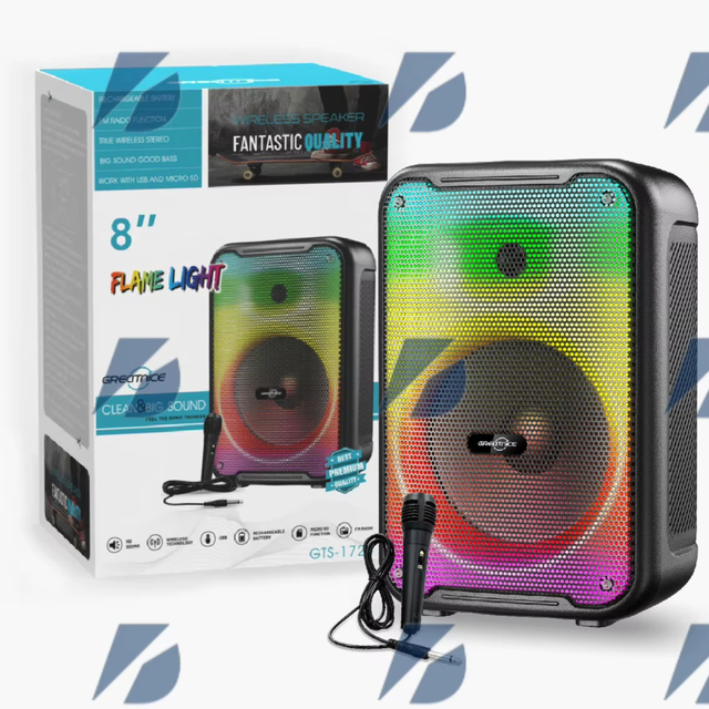 Greatnice GTS-1726 8-Inch for 5.3 Wireless Portable Outdoor DJ Party Speakers with FM Radio USB up to 2000mAh Battery
