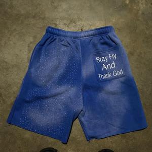 Pantalones cortos para hombre Fabricantes Ropa 100% Algodón Lavado corto Bordado Lavado ácido Desgastado Cordón Pantalones cortos para hombre - Product Image 5