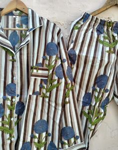 Conjunto PJ de pijama de algodón Pura 100% con estampado de bloque de mano de lujo, traje de noche de estilo informal para mujer, regalo para ella - Product Image 5