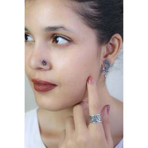 925 Silver Nosepin with Nazakat Sitara Ruby Body Jewelry with Opal and Stainless Steel/<b>Wire</b> 14K <b>Titanium</b> Piercing Jewelry - Product Image 2