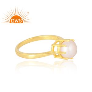 Latest Selling <b>925</b> Sterling <b>Silver</b> 18K Gold Plated Natural Pearl Gemstone <b>Ring</b> Demi Fine Jewelry Manufacturer - Product Image 4