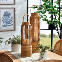 Lanterne et porte-bougie en bois et osier de style rustique vintage, décoration intérieure et extérieure, Noël, fait main
