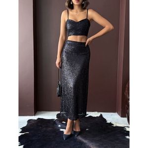 Jupe longue noire à paillettes pour femme Topshow - Product Image 3