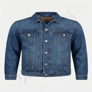 Veste en jean bleu à capuche en sergé pour homme, veste en jean décontractée, grandes poches, capuche à cordon de serrage, personnalisation disponible, vêtements d'extérieur tendance - Product Image 1