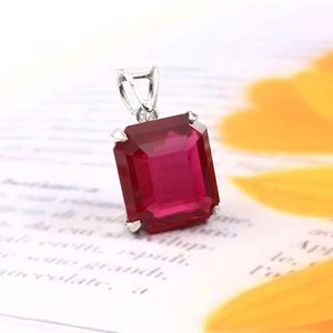 Pendentif Breloque en Argent Sterling 925 avec Rubis Taille Émeraude 14x12mm, Plaqué Or 18K, Classique, avec Certification d'Expertise, pour Femme, Fiançailles - Product Image 3