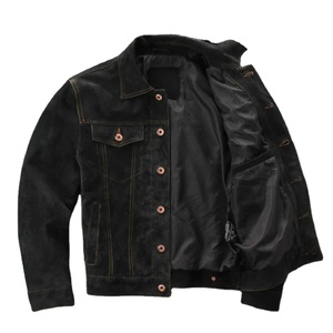 Manteau de moto en cuir de haute qualité col en cachemire inversé à la mode couche supérieure veste en cuir véritable haute laine tissus durables - Product Image 1