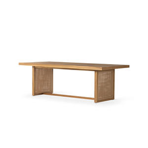 Mesa de Comedor Grande y Sencilla Gelia Hecha de Madera de Teca Sólida y Ratán Tejido con Acabado Natural para Uso en Interiores y Exteriores - Product Image 2