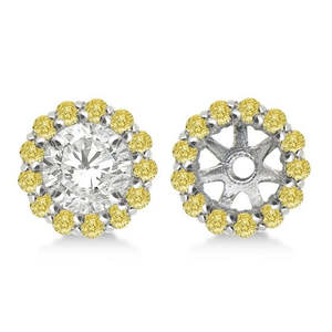 Clous d'oreilles en or blanc 14 carats avec diamants jaunes ronds pour clous de 7 mm, boucles d'oreilles en diamants de 0,58 carat - Product Image 3