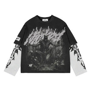 Vente chaude T-shirt à manches longues à col rond personnalisé décontracté surdimensionné en polyester/coton motif solide avec sérigraphie - Product Image 1