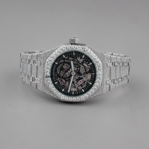 Montre squelette en moissanite entièrement sertie de diamants, bracelet en acier inoxydable, bijoux hip-hop, style brillant de qualité supérieure - Product Image 1