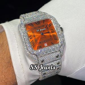 Reloj de Lujo para Hombre con Diamante Cultivado en Laboratorio, Acero Inoxidable, Automático, Esfera Naranja VVS, 41 mm, Movimiento ETA, Estilo Hip Hop - Product Image 1