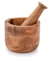 Juego de Mortero y Pilón de Madera Hechos a Mano, Ecológicos, para Cocina y Jardín, Utensilios para Especias con Logotipo Personalizado - Alta Calidad