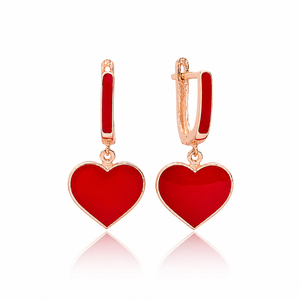 <b>Red</b> Enamel Heart Design Dangle <b>Earrings</b> Wholesale Turkish 925 Sterling Silver Handcrafted Fine Jewelry for Women - Product Image 4