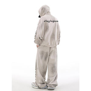 Survêtements d'hiver en molleton épais vintage imprimés, ensembles deux pièces pour hommes, sweats à capuche en coton, survêtements personnalisés imprimés - Product Image 5