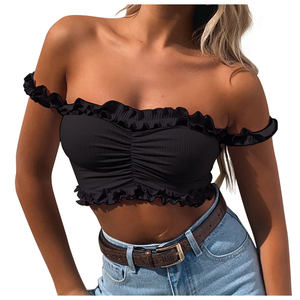 Logo personnalisé graphique recadrée débardeur sans manches épaules dénudées à la mode gris tube haut court femmes Streetwear hauts Offre Spéciale sport - Product Image 3