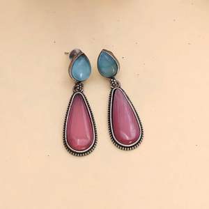 Oxidized <b>Silver</b> Dangle Earrings with Pear Cut Gemstone and Bezel Setting Women's Classic Fashion Gift - Product Image 3