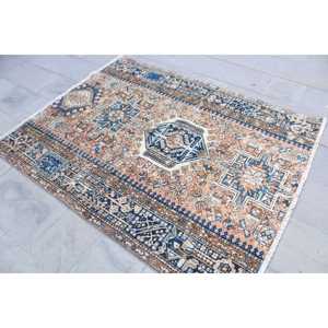 พรมวินเทจสไตล์ตุรกี ขนาด 4.7x6 ฟุต พรมขนสัตว์สีน้ำเงิน - Product Image 2