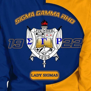 Chaqueta Universitaria Azul y Dorada de Satén Griego SGRho Sigma Gamma Rho 1922, Ropa Femenina de Hermandad - Product Image 4