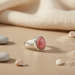 Bague en argent 925 style Bohème Classic Art Palace avec pierre précieuse corail rose taille ovale sertie clos, bijou pour femme à porter au quotidien - Product Image 2