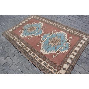 Turkish Vintage Rug, 4.6x7 ft Rug, <b>Brown</b> Striped <b>Wool</b> Rug - Product Image 2