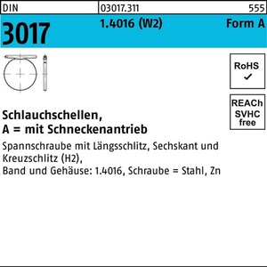 <b>Hose</b> <b>Clamp</b> DIN 3017 W2 Form a 8-12/7.5 C6 1.4016 Electrogalvanized-100 Pieces - Product Image 1