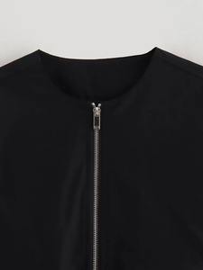 TRAF 2024 hiver femmes Varsity veste fermeture éclair décontracté recadrée à manches longues coupe-vent écologique coton brut vêtements d'extérieur - Product Image 3