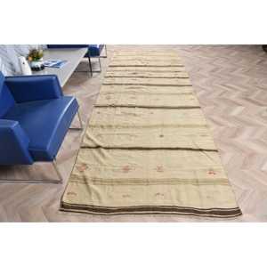 4.1x11.1 ft Vintage Turkish <b>Rug</b>, <b>Runner</b> <b>Rug</b>, Brown Kilim Camouflage <b>Rug</b> - Product Image 1