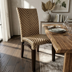 Chaise de salle à manger en rotin tressé naturel à motif chevron, dossier haut, pieds en acajou, mobilier d'intérieur, décoration artistique pure pour la maison - Product Image 3