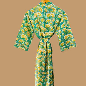Peignoir Kimono en Coton Vert Teal à Motifs Floraux pour Spa et Hôtel avec Ceinture – Commandes en Gros USA, Royaume-Uni, Australie - Product Image 1