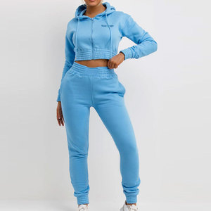 Ensemble de sweats à capuche courts pour femmes, style décontracté d'hiver, couleur unie, logo personnalisé, 100% coton molletonné respirant, 2 pièces longues - Product Image 6