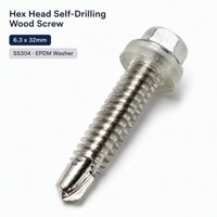 Vis autoperceuse à tête hexagonale en acier inoxydable 304, 6,3x32mm, avec rondelle EPDM, filetage métrique complet, pour décoration intérieure et extérieure