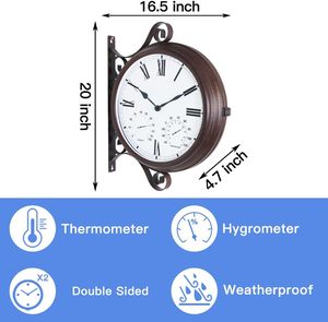 Relógio de Parede Vintage com Termômetro e Higrômetro 3 em 1, Estrutura de Ferro Forjado Dupla Face, Funciona com Bateria - Product Image 2