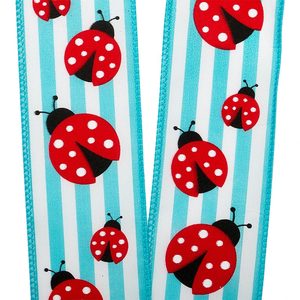 Ladybugs Striped <b>Wired</b> <b>Ribbon</b> Luxury Floral Metal Silk Burlap Polyester for Birthday Easter Halloween Decoration Available Spool - Product Image 4