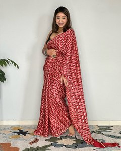 Sari de Seda Japonesa SANVI FASHION, Diseño Semi Gajji, Suave, Largo hasta el Suelo, de Secado Rápido, Ideal para Diwali, Bodas y Fiestas - Product Image 3