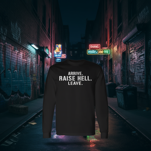 Camiseta Clásica Moderna con Estampado Gráfico para Adultos, Camisetas de Manga Larga con Estampado 'Arrive Raise Hell Leave', Producto Promocional - Product Image 1