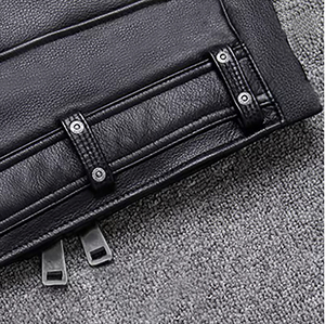 Blouson d'aviateur en cuir synthétique noir unisexe véritable motif camouflage printemps style formel fermeture à glissière coupe ample - Product Image 5