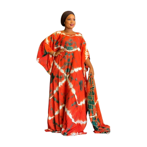 Robe longue kaftan élégante en rayonne pour femme, en mousseline tie-dye faite à la main avec détails en dentelle, coupe asymétrique, confortable, lavable, idéale pour l'été et les vacances. - Product Image 4