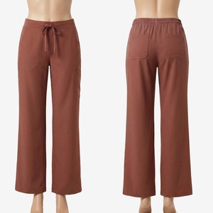 Men And Women <b>Scrub</b> Pant Premium 180 GSM Poly Rayon Spandex Fabric Wide Leg Drawstring Waist Rust Color Custom Embroidery Logo - Product Image 1