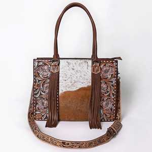 กระเป๋าถือหนังแท้สไตล์วินเทจสำหรับผู้หญิง รุ่นขายดี พร้อมสายสะพายไหล่ ตกแต่งพู่ห้อยลายดอกไม้ ปิดด้วยซิป - Product Image 1