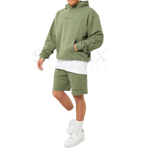 Venta al por mayor de Sudadera con capucha y pantalones cortos de gimnasio hombres conjunto de dos piezas de verano de algodón de manga corta Camiseta chándal con capucha con diseño personalizado - Product Image 1