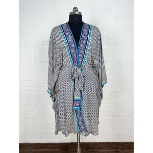 Vintage Silk Riya Short Kimono Lightweight Boho <b>Robe</b> Perfect <b>Beach</b> Coverup for Her Recyclable Swimsuit Accessory Soft Breathable - Product Image 1