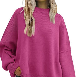 <b>OVERSIZED</b> CHRISTMAS SWEATER <b>WOMEN</b> CREWNECK BATWING SIDE SLIT KNIT PULLOVER FALL TRENDY LOOSE CASUAL HOLIDAY TOP NEW - Product Image 1