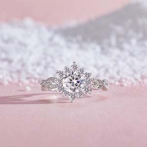 Jeulia Vintage Halo <b>Snow</b> Open Ring-Milgrain Sterling Silver Round Cut Gemstone Fashion Ring - Product Image 4