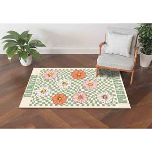 Floral Pattern Printed Rug: Modern Chenille Rug for Bedroom & <b>Retro</b> <b>Decor</b>,With Pile Soft Rug - Product Image 3