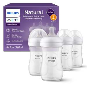Biberones Philips Avent Natural con Tetinas Natural Response (Flujo Medio, Flujo 3), 9 oz, Paquete de 4, SCY903/04 - Product Image 1