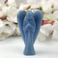 Vente en gros de figurines en pierre d'angélite de 2 pouces, pierres précieuses spirituelles pour la guérison, figurines sculptées à la main, mascotte Feng Shui, respectueuses de l'environnement