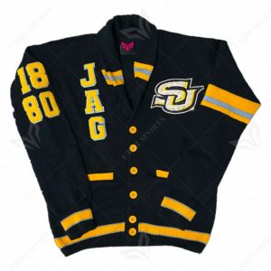 เสื้อสเวตเตอร์ถักสำหรับผู้ชายเสื้อคาร์ดิแกนผ้าแจ็คการ์ดคอปักตามต้องการ - Product Image 1